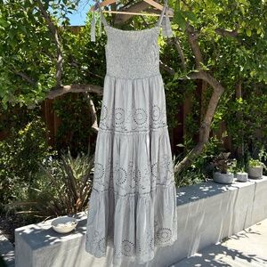 Zara Sage Green Eyelet Tie Strap Maxi Dress XS